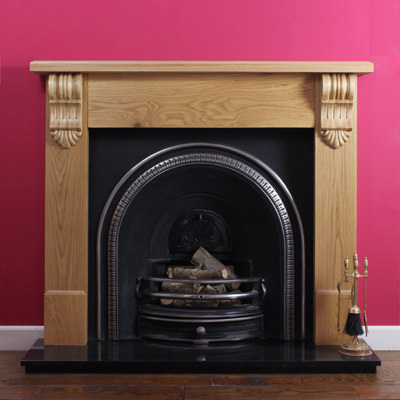 Tradition Oak Fireplace with Tradition Cast Iron Arch Insert
